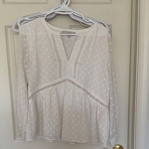LOFT Cream Swiss Dot Lace-Trim Peasant Blouse